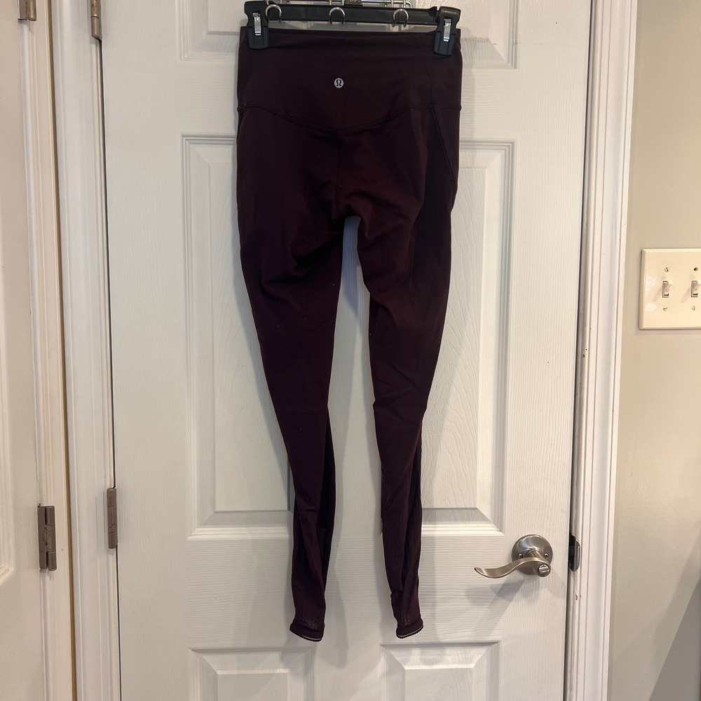 Lululemon High Rise Mesh Panel Leggings Scalloped Hem Deep Plum Burgundy Women